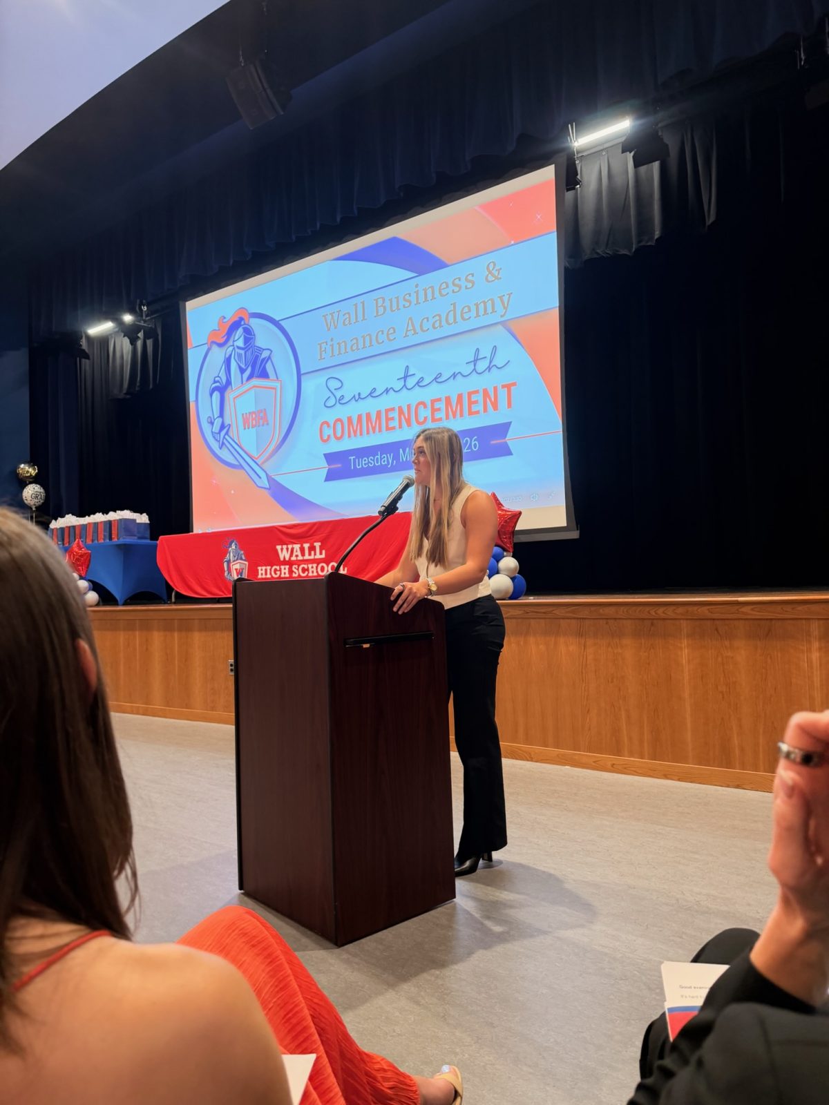 Julz Dunne at Keynote Speaker at Graduation of Wall High School Business and Finance Academy